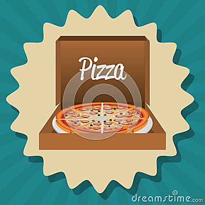 Delicious italian pizza in carton box Vector Illustration