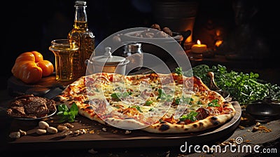 Delicious Italian pizza. Traditional homemade pizza. Mediterranean style Stock Photo