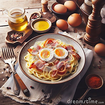 delicious italian spaghetti carbonara Stock Photo