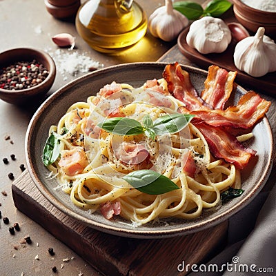 delicious italian spaghetti carbonara Stock Photo