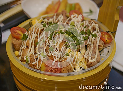Picture Delicious Japanese food Chikky Buta Chirashi Stock Photo