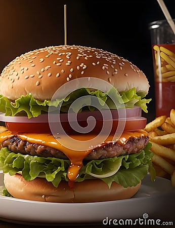 delicious juicy cheesy tomato chicken spicy burger Stock Photo