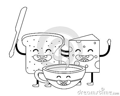 Delicious kawaii breakfast cartoon Vector Illustration