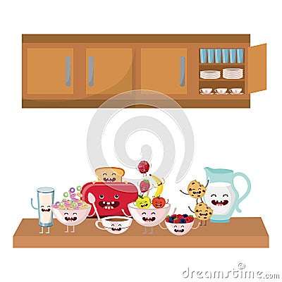 Delicious kawaii breakfast cartoon Vector Illustration