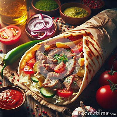 a delicious kebab Shawarma Arabic Taste 1001 Night Stock Photo