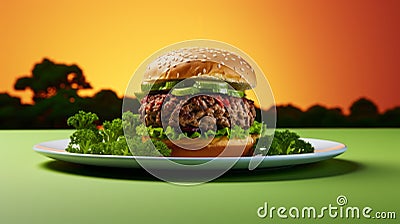 Delicious Lamb Burger On A Rubber Rectangle Mat Stock Photo