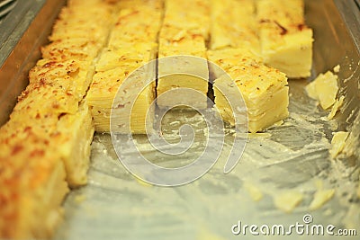 Delicious layes of cheese baked pudding Stock Photo