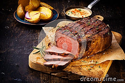 Delicious lean rare roast beef Stock Photo