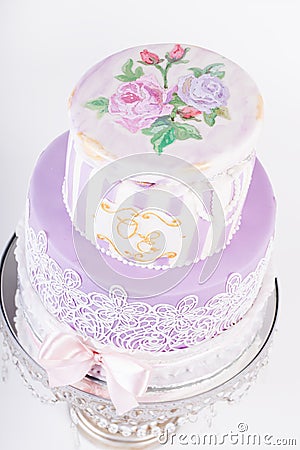 Delicious luxury white wedding or birthday cake Stock Photo