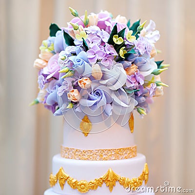 Delicious luxury white wedding or birthday cake Stock Photo