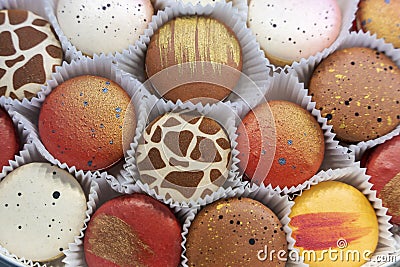 delicious macaroni cookies. Multi-colored macaroni biscuits in a box Stock Photo