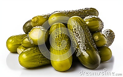 Delicious marinated pickled cucumbers, isolated on white background Stock Photo