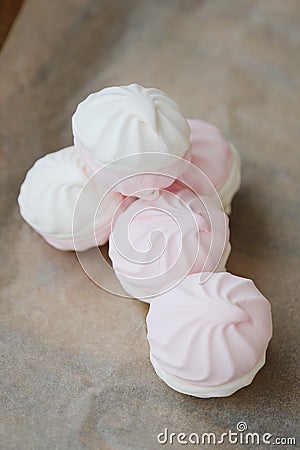 Delicious marshmallow with strawberry creamy taste on the table Stock Photo