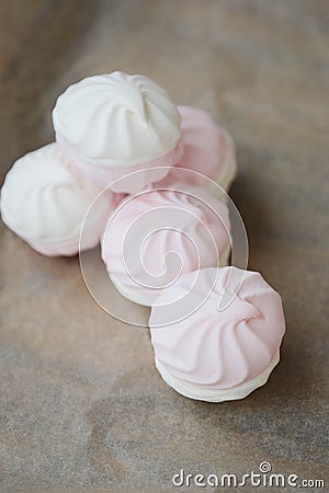 Delicious marshmallow with strawberry creamy taste on the table Stock Photo