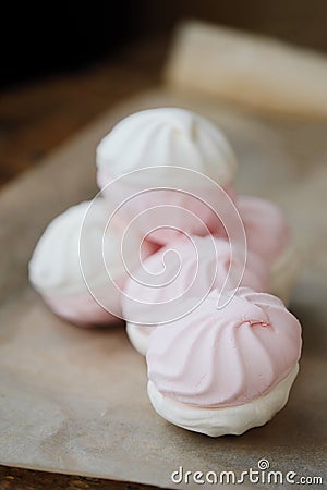 Delicious marshmallow with strawberry creamy taste on the table Stock Photo