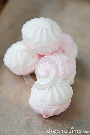 Delicious marshmallow with strawberry creamy taste on the table Stock Photo