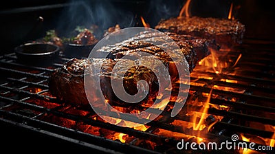 Delicious meat fried steaks on the grill cooked Stock Photo