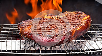 delicious meat roasted on a spit with fire Stock Photo