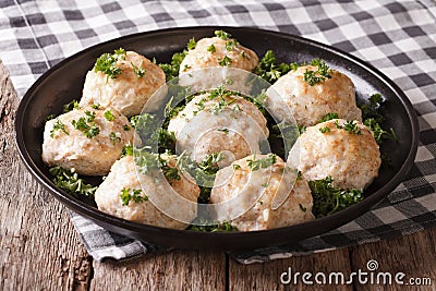 Delicious meatballs with parsley close-up on a plate. horizontal Stock Photo