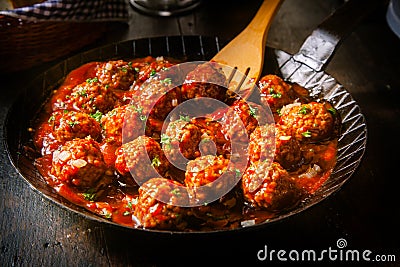 Delicious meatballs in a spicy tomato sauce Stock Photo