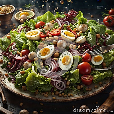 Delicious Mediterranean salad is a vibrant flavorful dish that is packed with fresh, nutritious ingredients Stock Photo