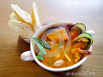 Delicious mediterranean seafood soup Stock Photo