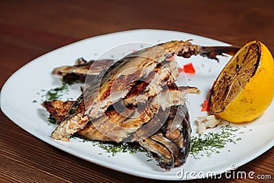 Delicious Mediterranean snack on a white plate Stock Photo