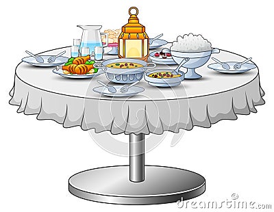 Delicious menu for iftar party are on the table Vector Illustration