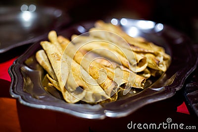 Delicious mexican food Flautas Taquito Stock Photo