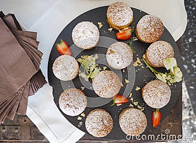 Delicious mini cream donuts Stock Photo