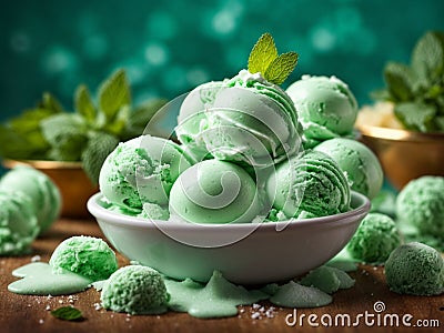 Delicious mint chocolate chip gelato ice cream is a refreshing and decadent with rich creamy gelato base Stock Photo