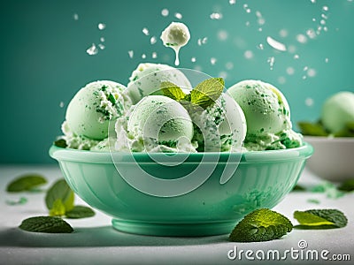 Delicious mint chocolate chip gelato ice cream is a refreshing and decadent with rich creamy gelato base Stock Photo