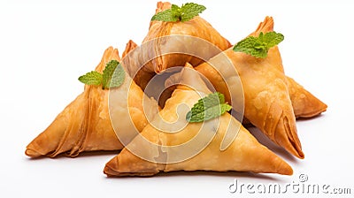 Delicious Mint Samosas: Triangle Shaped Pastries On White Background Stock Photo