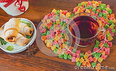 Delicious morning tea with cookies and sweets Stock Photo