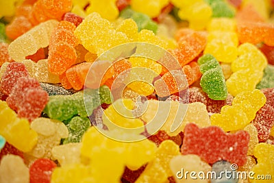 Delicious multi-colored fruit marmalade. unhealthy bright candies in bulk. different jelly photo close. tasty sweets in the candy Editorial Stock Photo