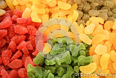 Delicious multi-colored fruit marmalade. unhealthy bright candies in bulk. different jelly photo close. tasty sweets in the candy Stock Photo