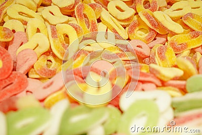 Delicious multi-colored fruit marmalade. unhealthy bright candies in bulk. different jelly photo close. tasty sweets in the candy Stock Photo