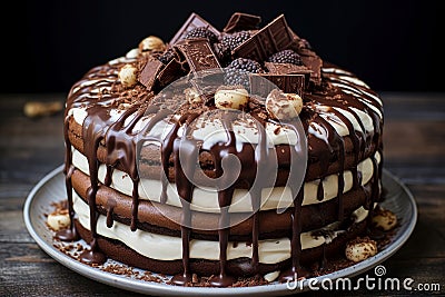 Delicious multi layered chocolate cake Stock Photo