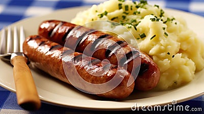 Delicious Oktoberfest German Bratwurst Close-Up AI Generated Cartoon Illustration