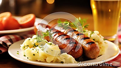 Delicious Oktoberfest German Bratwurst Close-Up AI Generated Cartoon Illustration