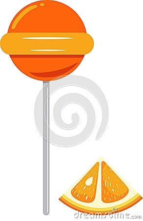 Delicious orange lollipop isolated on white Vector Illustration