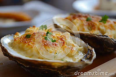 Delicious Oyster Gratin Dish Presentation Stock Photo