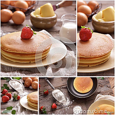 Delicious pancake with ingredients around Stock Photo