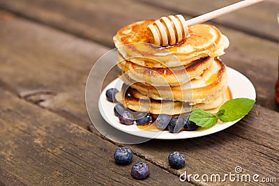 Delicious pancakes with blueberry and mint Stock Photo