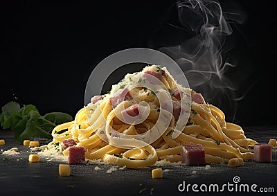 Delicious Pasta Carbonara Generative AI Illustration Stock Photo