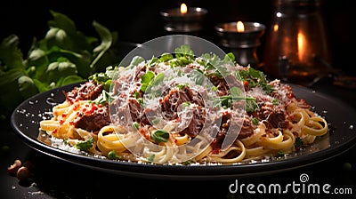 Delicious Pasta With Meat And Cheese - A Perfect Candlelit Dinner Stock Photo