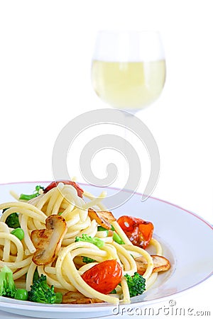 Delicious pasta with wine Stock Photo