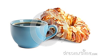 Delicious pastries and coffee on background Stock Photo