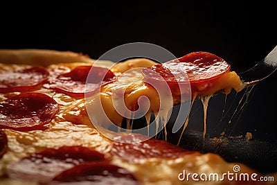 Delicious Pepperoni and Cheese Pizza Close-Up. Stock Photo