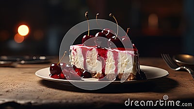 Delicious piece of american cheesecake on a plate on the table Stock Photo